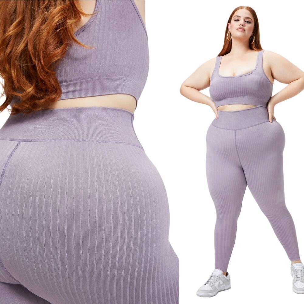 NWT Good American Wide Rib Seamless Leggings Dusty Violet Size GA 5/6 2XL 3XL